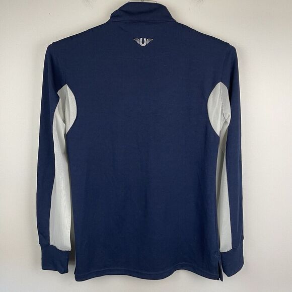 TuffRider Ventilated Technical Long Sleeve Equestrian Sport Shirt Size L Navy - Picture 2 of 10